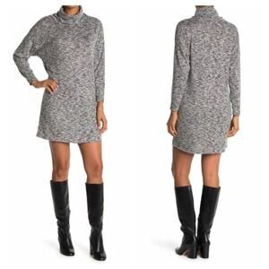 Max + Ash  Marled Heather Long Sleeve Funnel Neck Stretch Knit Sweater Dress M